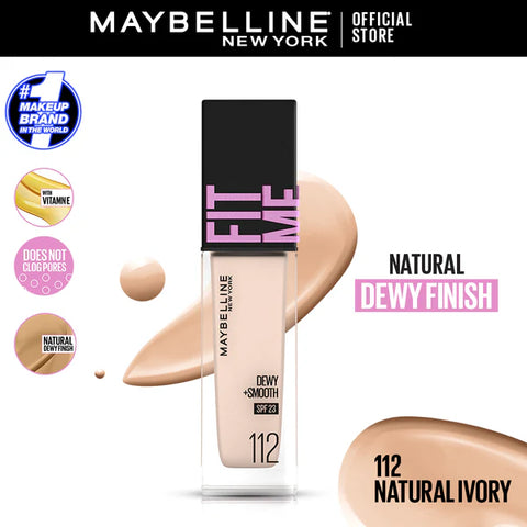 Maybelline Ny New Fit Me Dewy + Smooth Liquid Foundation Spf 23 - 112 Natural Ivory 30Ml - For Normal To Dry Skin