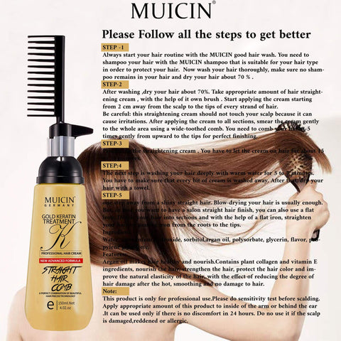 MUICIN - 24K Gold Luxe Hair Straightening Cream - Opulent Smoothness & Radiance