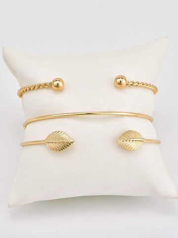 Shein- Stripe & Leaf Detail Cuff Bracelet Set 3pcs