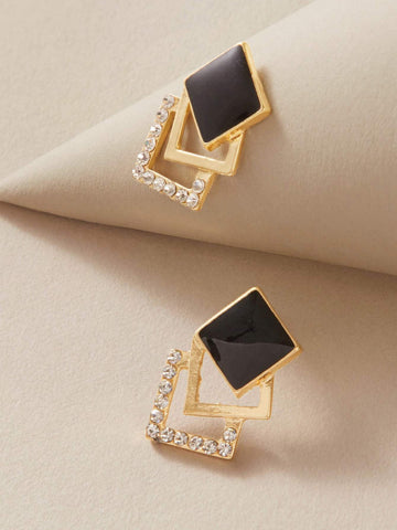 Shein- 1pair Rhinestone Decor Geometric Stud Earrings