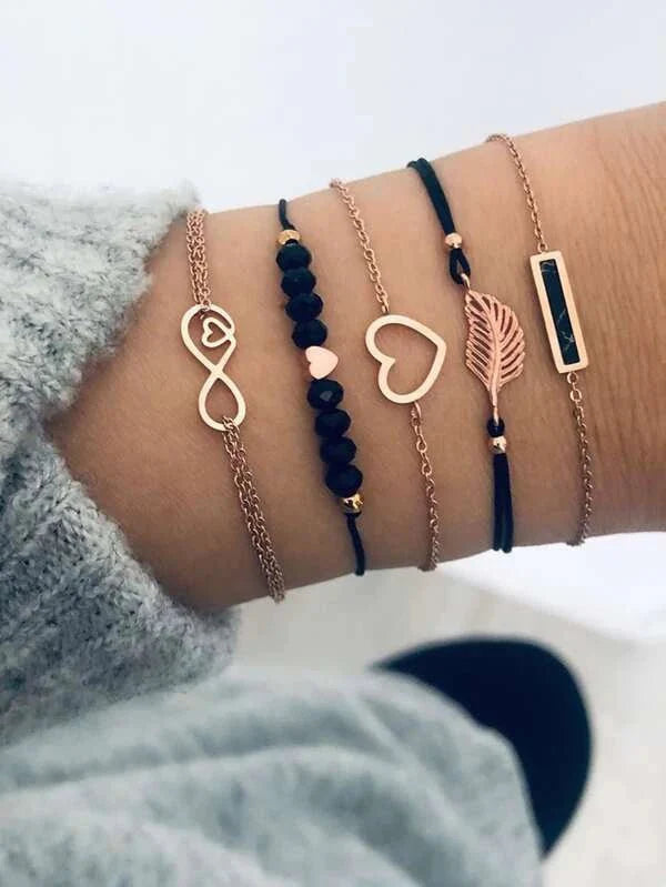 Shein - 5Pcs Heart & Leaf Decor Bracelet