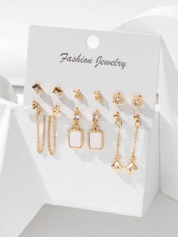 Shein - 6Pairs Rhinestone & Geometric Decor Earrings