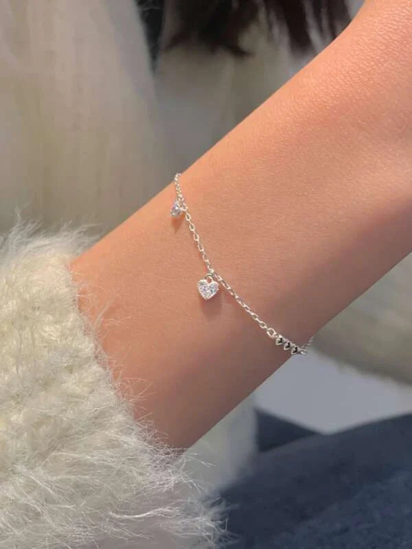 Shein - Cubic Zirconia Bracelet With A Heart Pendant