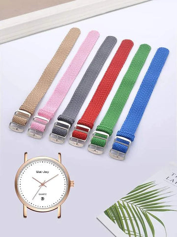 Shein - 1 Piece Quartz Watch With Round Index Dial And 5 Pieces Nylon Strap