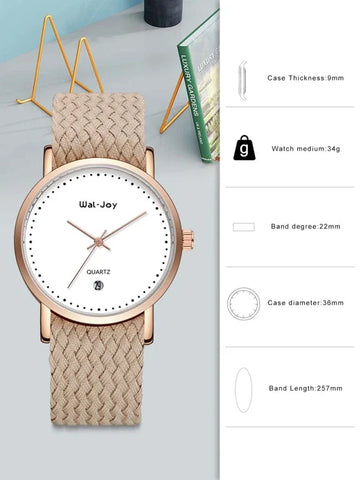 Shein - 1 Piece Quartz Watch With Round Index Dial And 5 Pieces Nylon Strap