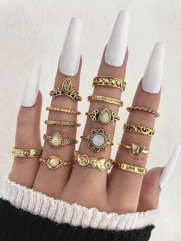 Shein - 15Pcs Rhinestone Decor Ring