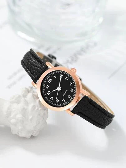 Shein - Embellishment Bracelet And Beaded Lychee Round Watch