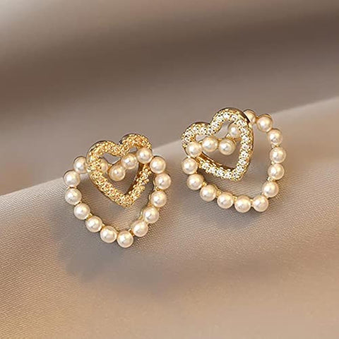 Good Quality Beautiful Earrings Double Heart Shape
