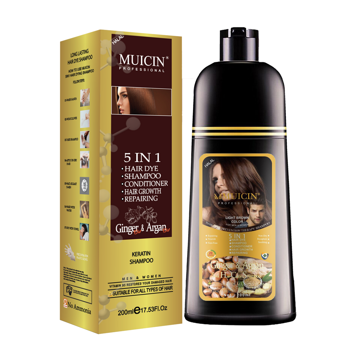 MUICIN - 5 In 1 Hair Color Shampoo With Ginger & Argan Oil - Color Refresh & Repair