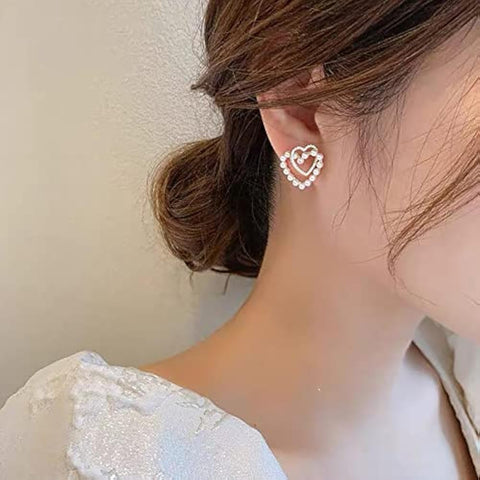 Good Quality Beautiful Earrings Double Heart Shape