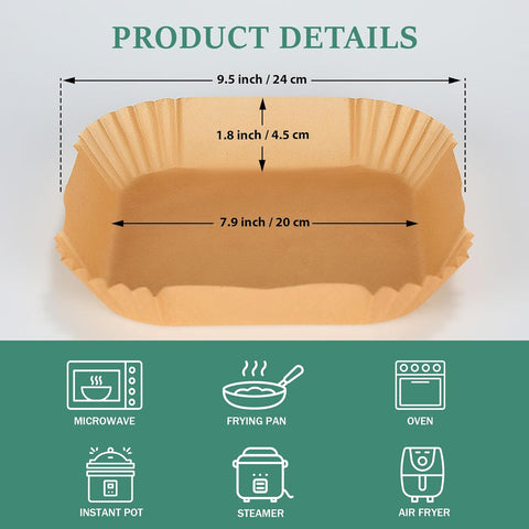 Home.Co- Air Fryer Disposable Square Papers (50pcs Set) Size: 160mmx45mm