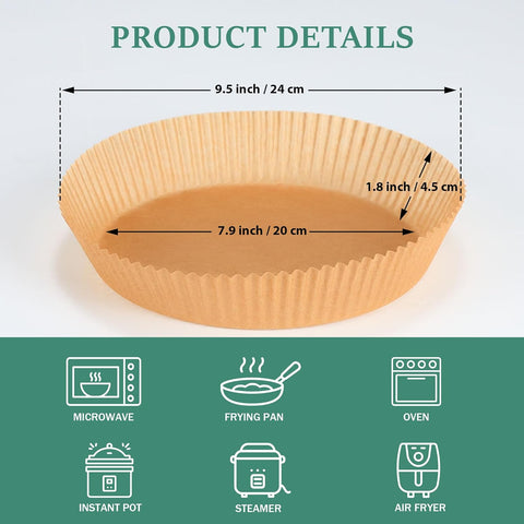 Home.Co- Air Fryer Disposable Round Papers (50pcs Set) Size: 200mmx45mm