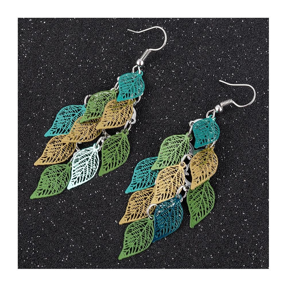 Dama Rusa- Green Shaded Bohemian Leaves Earrings- TM-E-53-Gn