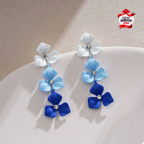 Elegant Blue White Contrast Gradient Flower Drop Earings