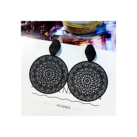 Dama Rusa- Korean Black Ring Hollow-out Pattern Earrings for Women- TM-E-13