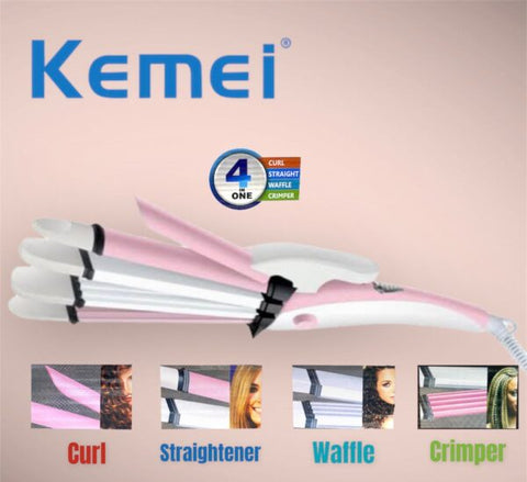 Transform Your Hair with Kemei 4 in 1 Hair Curler, Straightener, Waffle, and Crimper – Your Ultimate Styling Companion