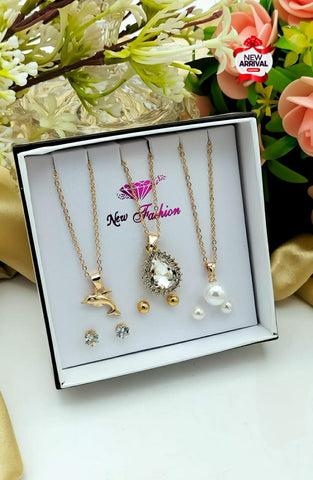 Beautiful Fancy Golden 3 Locket & 3 pair of studs Set