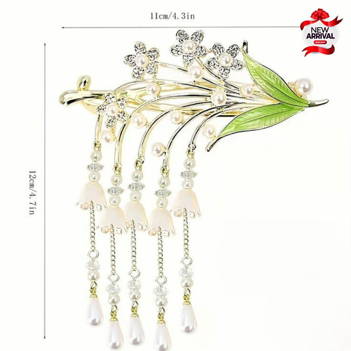 Beautiful white tulip hanging tassel Hair Clip