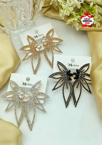 Leaf Style Crystal Rhinestone big studs