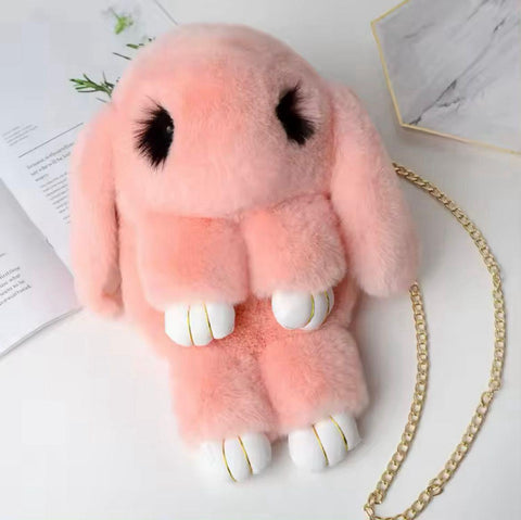 New Rabbit Fur Bag With Long Chain