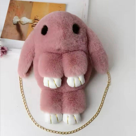 New Rabbit Fur Bag With Long Chain
