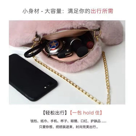 New Rabbit Fur Bag With Long Chain