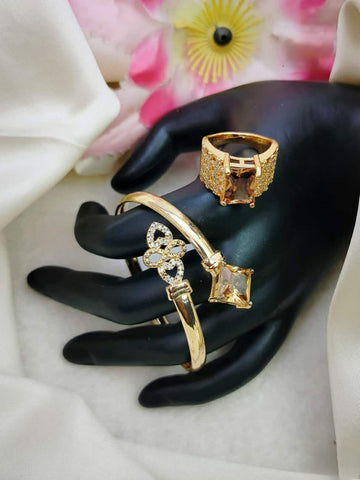 Leaf Shape Fancy Zircon Gold plated Bangel & Ring Set