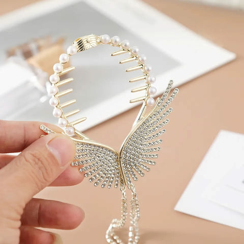 Shiny White Pearl Wings Style Hair Clip