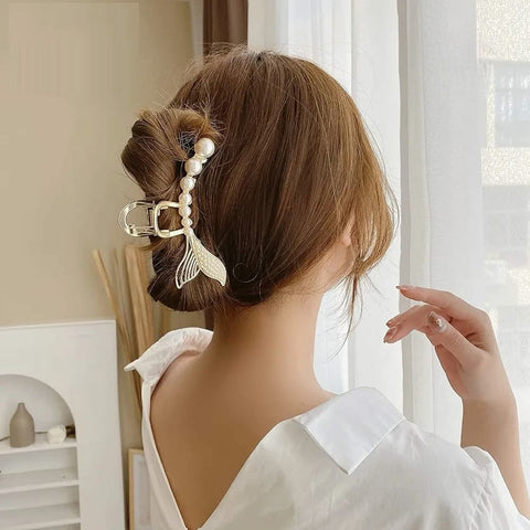 Fashion Beautiful white Gold Fish Tail Hair Clip