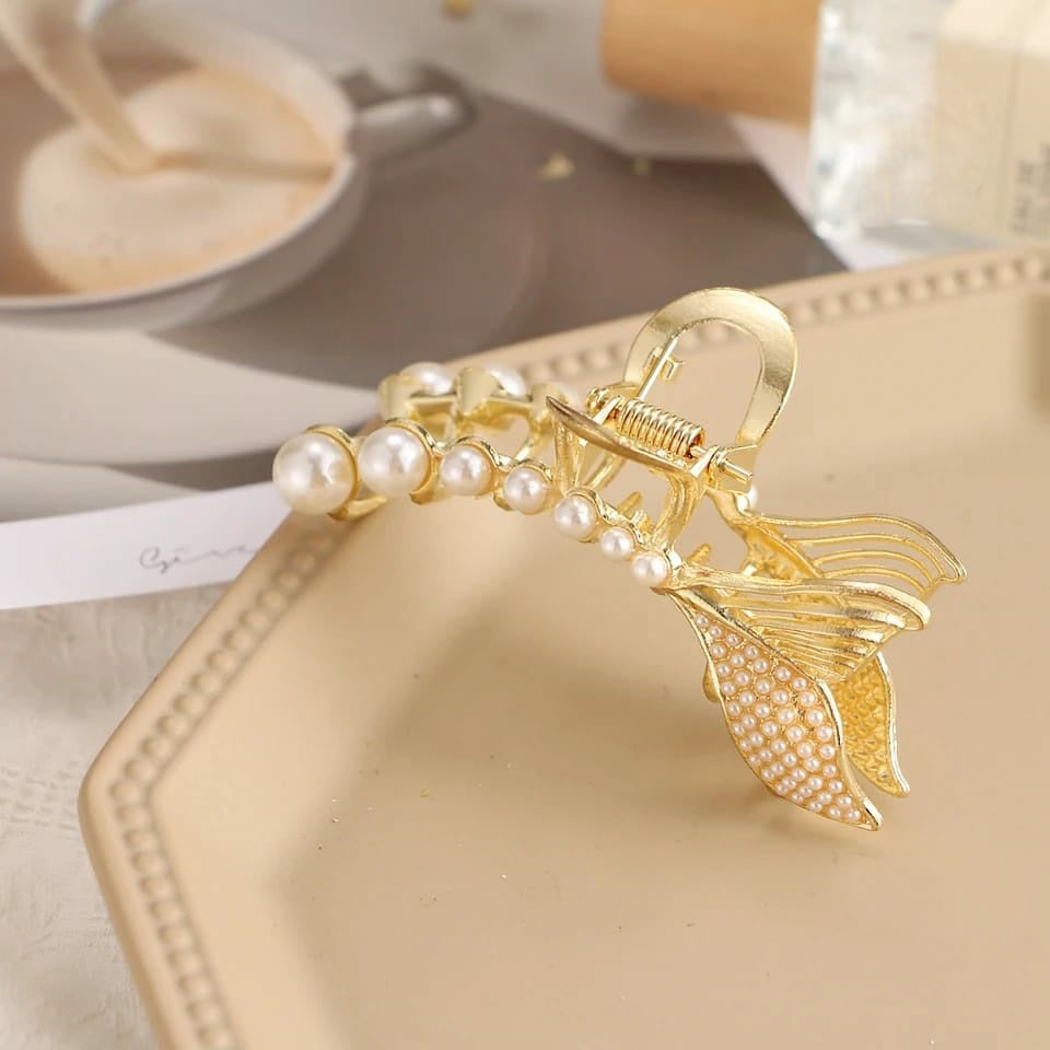 Fashion Beautiful white Gold Fish Tail Hair Clip