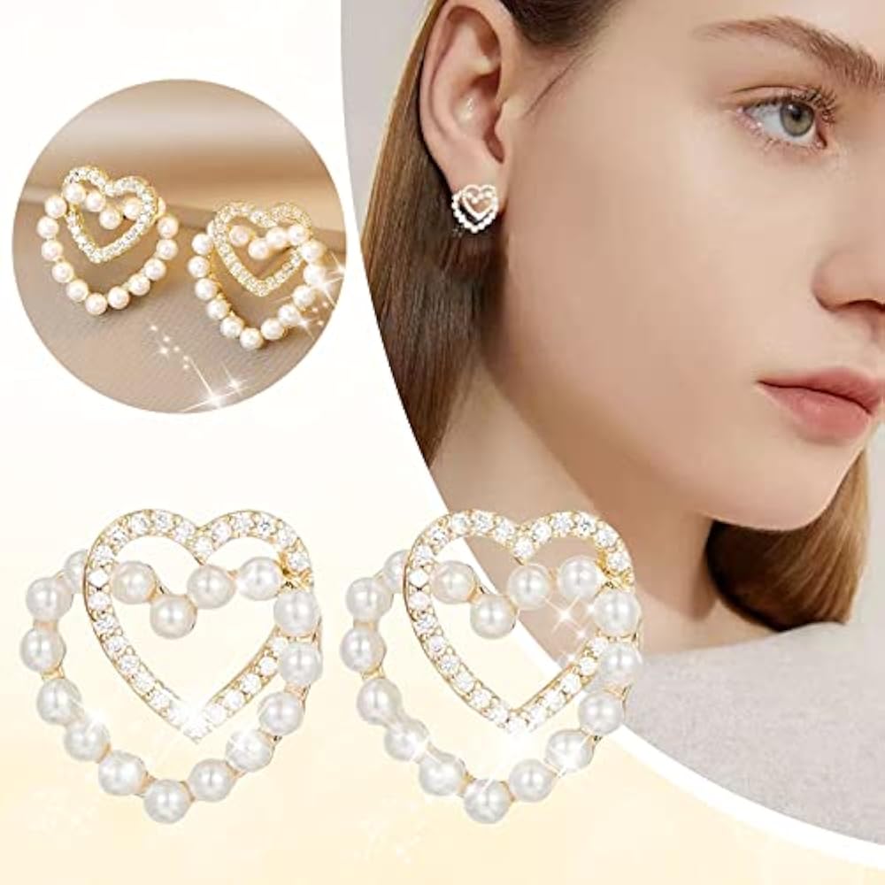 Good Quality Beautiful Earrings Double Heart Shape