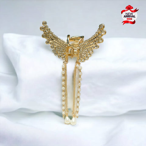 Butter Fly Studded With Diamond Pearl long Tassel Shark Hair Clip