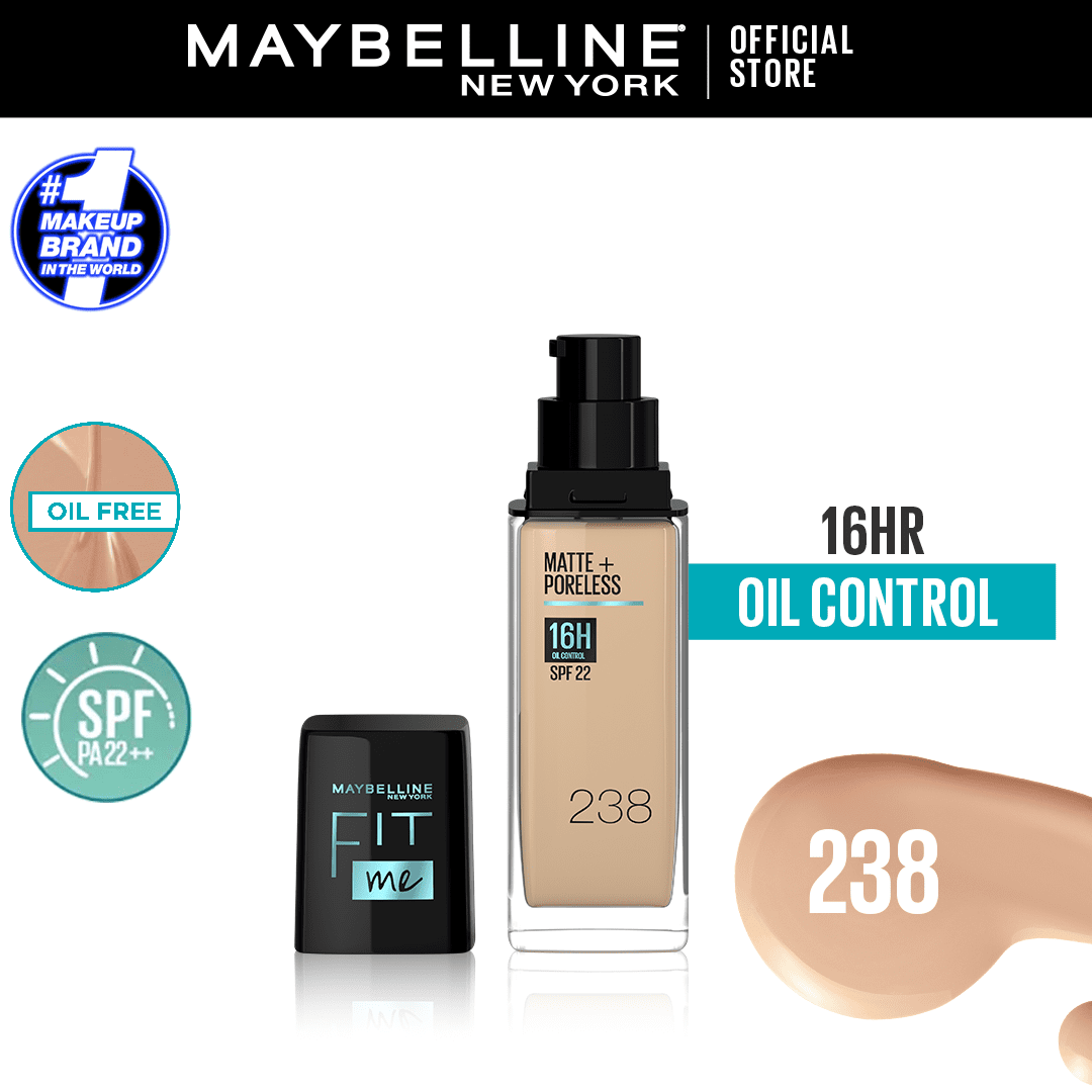 Maybelline New York- New Fit Me Matte + Poreless Liquid Foundation SPF 22 - 238 Rich Tan 30ml - For Normal to Oily Skin