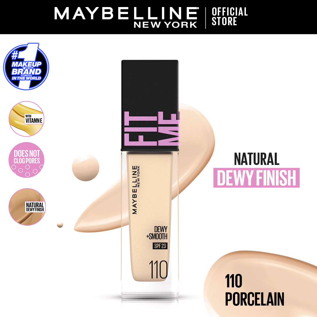 Maybelline New York- New Fit Me Dewy+Smooth Liquid Foundation SPF 23 - 110 Porcelain 30ml - For Normal to Dry Skin