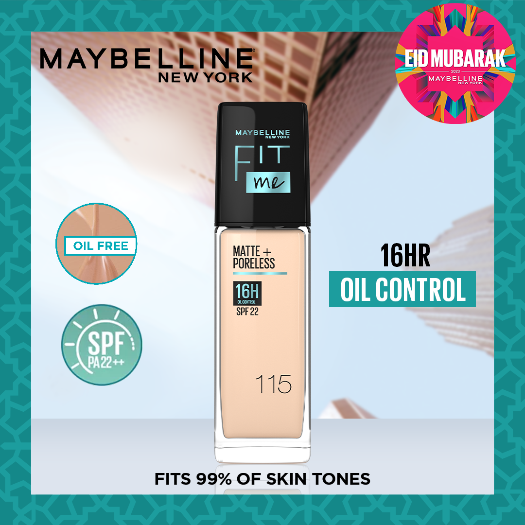 Maybelline New York- Fit Me Matte + Poreless Liquid Foundation SPF 22 - 115 Ivory 30ml - For Normal to Oily Skin SPF 22