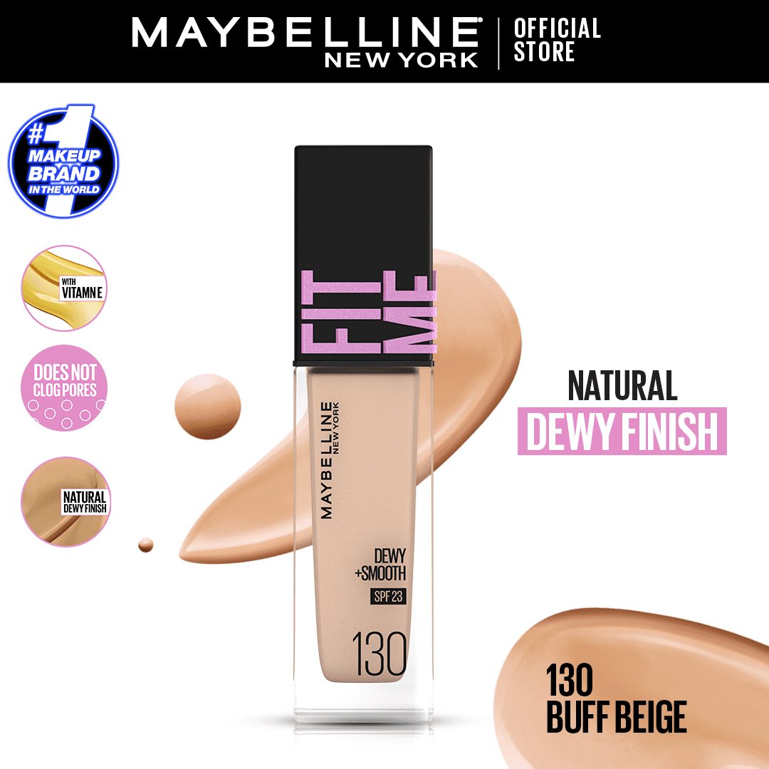 Maybelline New York- New Fit Me Dewy + Smooth Liquid Foundation SPF 23 - 130 Buff Beige 30ml - For Normal to Dry Skin