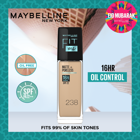 Maybelline New York- New Fit Me Matte + Poreless Liquid Foundation SPF 22 - 238 Rich Tan 30ml - For Normal to Oily Skin