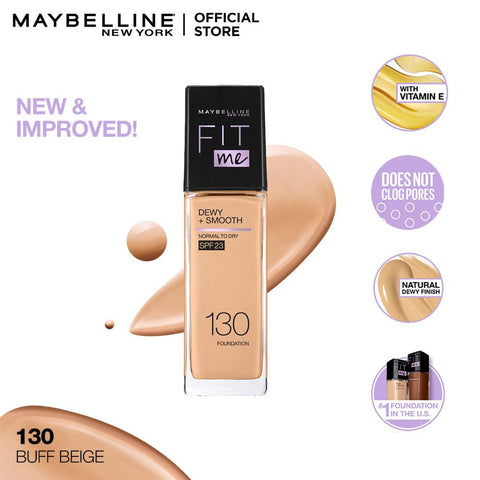 Maybelline NY New Fit Me Dewy + Smooth Liquid Foundation SPF 23 - 130 Buff Beige 30ml - For Normal to Dry Skin