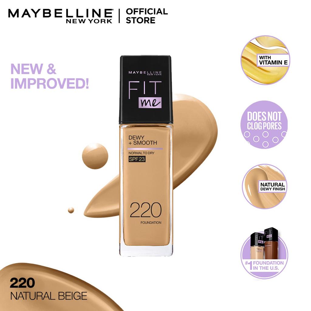 Maybelline New York- New Fit Me Dewy + Smooth Liquid Foundation SPF 22 - 220 Natural Beige 30ml - For Normal to Dry Skin