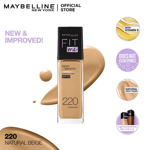 Maybelline New York- New Fit Me Dewy + Smooth Liquid Foundation SPF 22 - 220 Natural Beige 30ml - For Normal to Dry Skin
