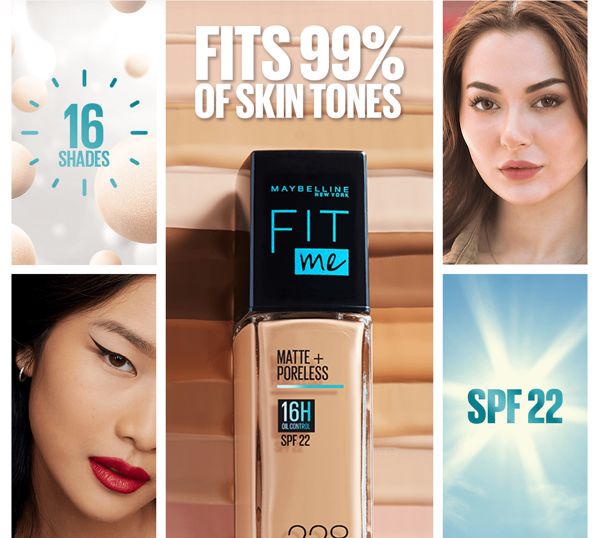 Maybelline New York- Fit Me Matte + Poreless Liquid Foundation SPF 22 - 310 Sun Beige 30ml - For Normal to Oily Skin