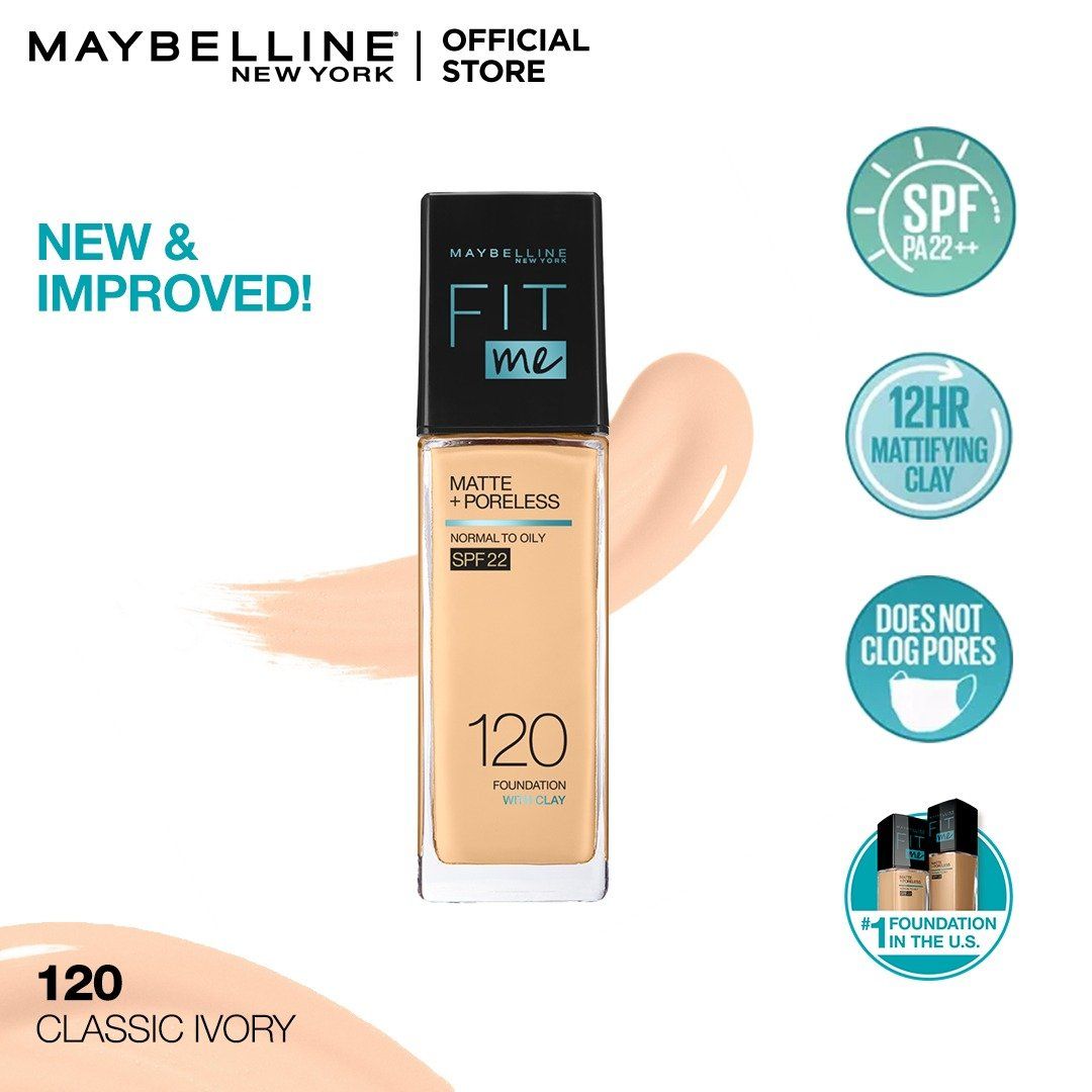 Maybelline New York- New Fit Me Matte + Poreless Liquid Foundation SPF 22 - 120 Classic Ivory 30ml - For Normal to Oily Skin